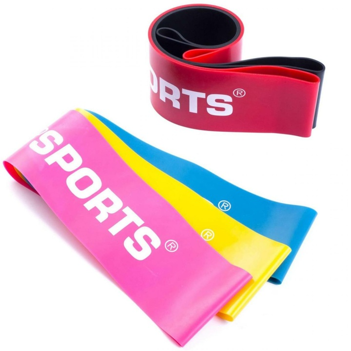 Benzi de fitness 500 x 50 mm ca set complet în diferite culori și rezistențe ScSports