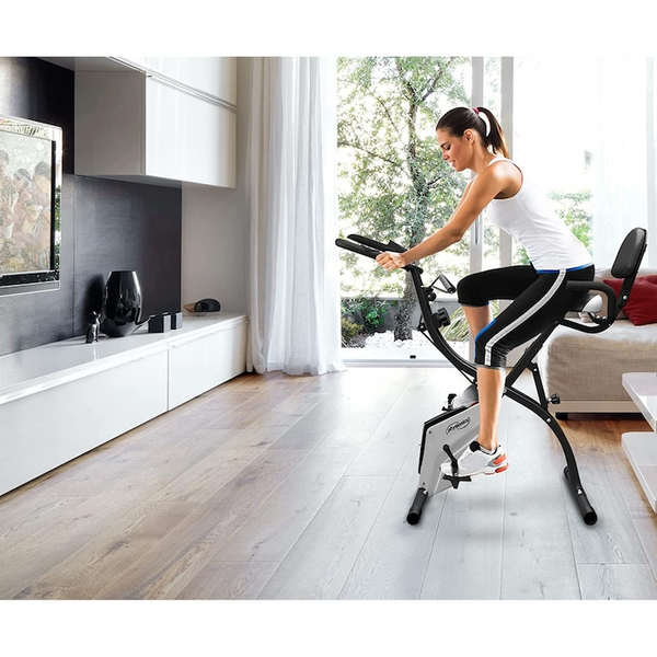 Bicicleta fitness, senzor puls ghidon, display LCD monitorizeaza timpul, viteza, scanare, pulsul, caloriile si odometru, suport telefon, scaun reglabil, pliabila, 42.5 x 77 x 115 cm cm PHYSIONICS