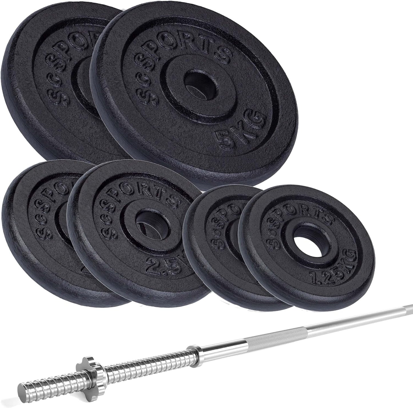 Set de haltere 17.5 - 100 KG, bara de haltere 30 mm, 120/160 cm, discuri, fonta, cleme de fixare ScSports