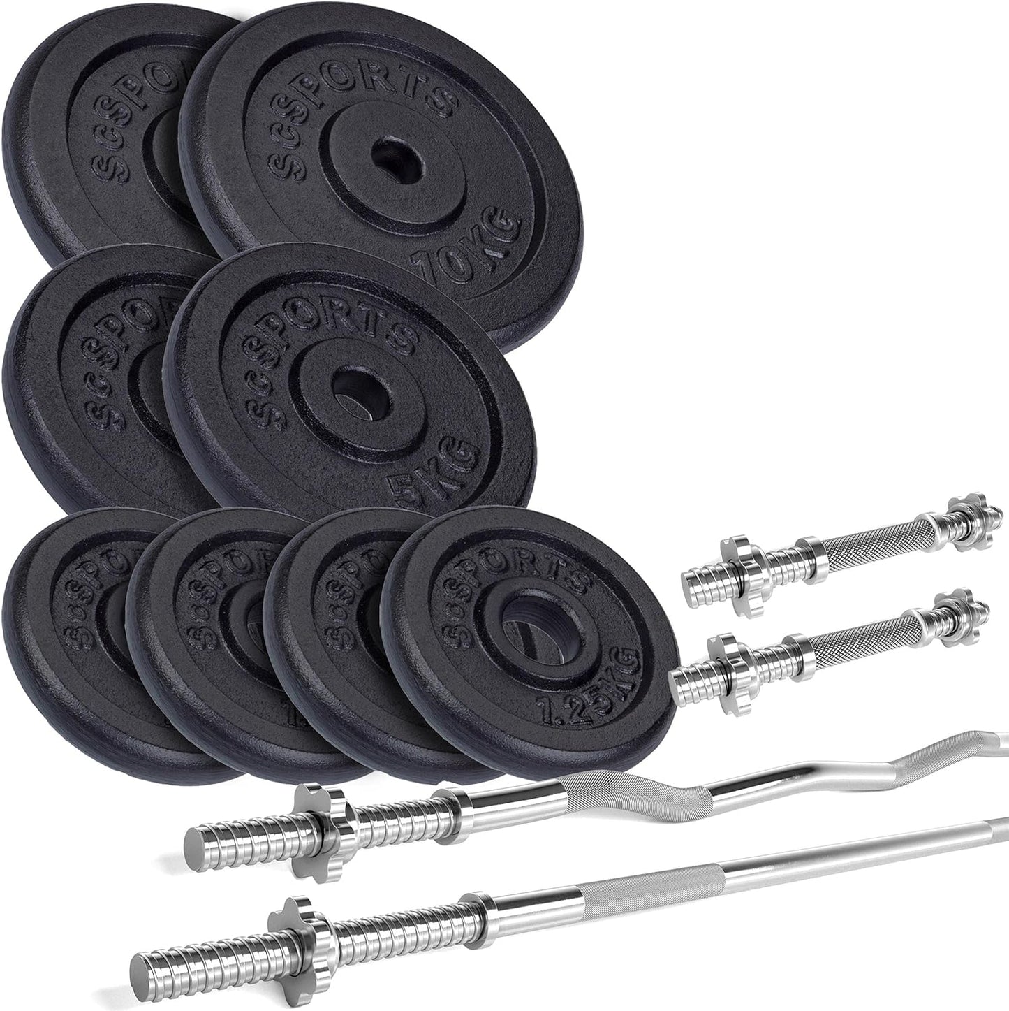 Set de haltere 17.5 - 100 KG, bara de haltere 30 mm, 120/160 cm, discuri, fonta, cleme de fixare ScSports