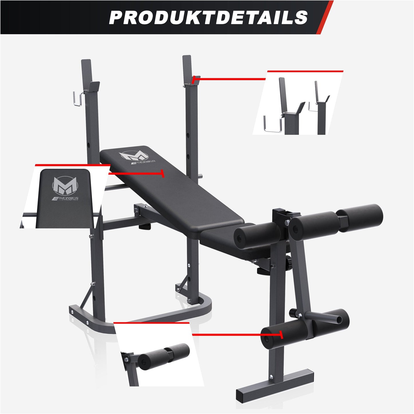 Bancă înclinată E-Series cu suport inclus, extensor pentru picioare