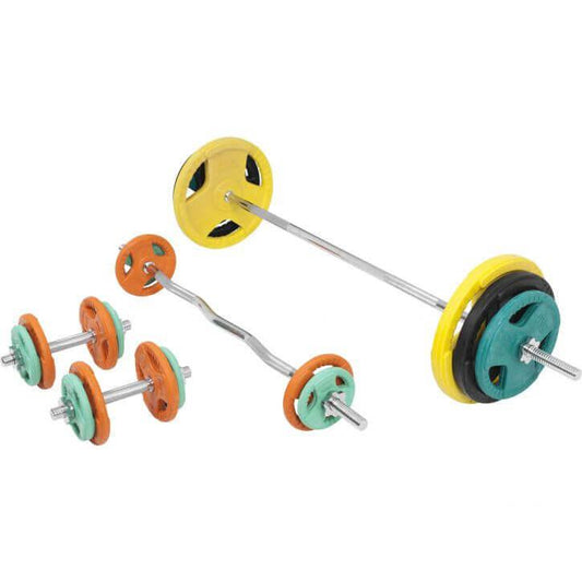 Set de haltere cu mâner din cauciuc 108 kg cu închizători