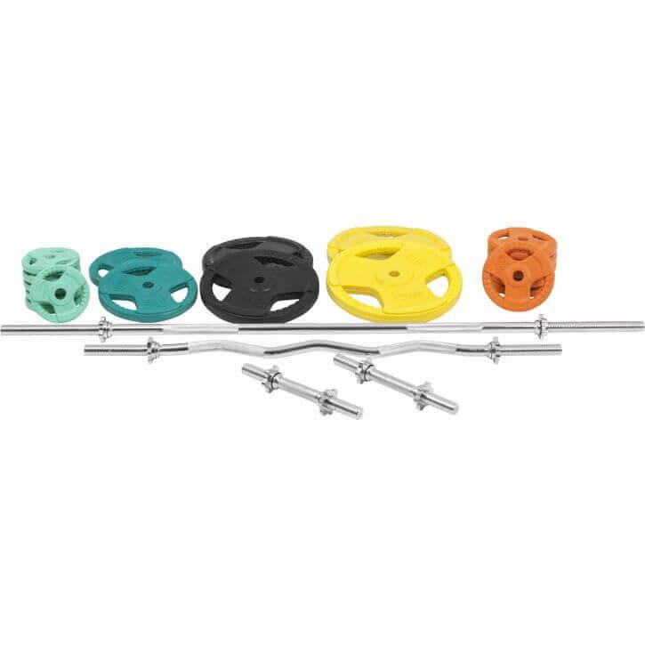 Set de haltere cu mâner din cauciuc 108 kg cu închizători