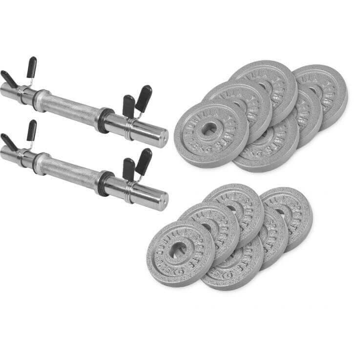 Set de 2 Gantere cu cleme 27,5 KG cu discuri din fonta - Gorilla Sports Ro
