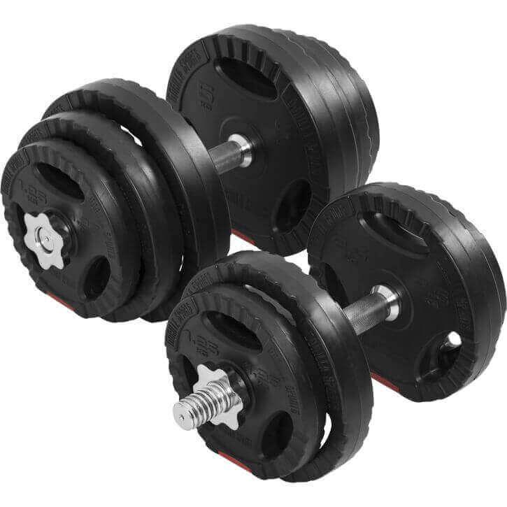 Set de gantere din plastic Gripper 30 kg cu închizători în formă de stea