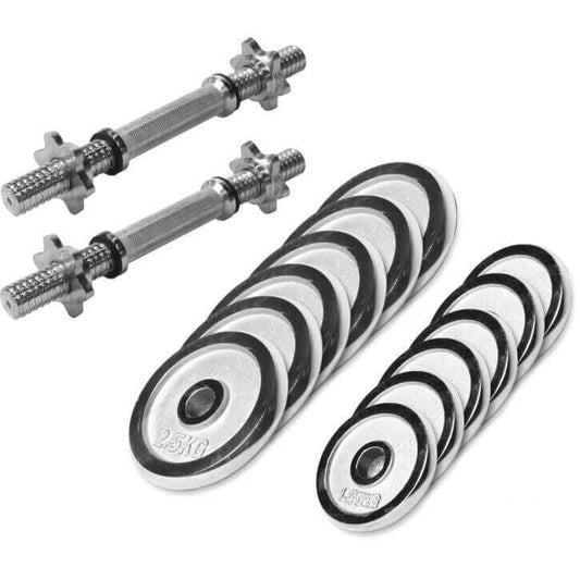 Set de haltere cromate 27,5 kg cu închizători în formă de stea