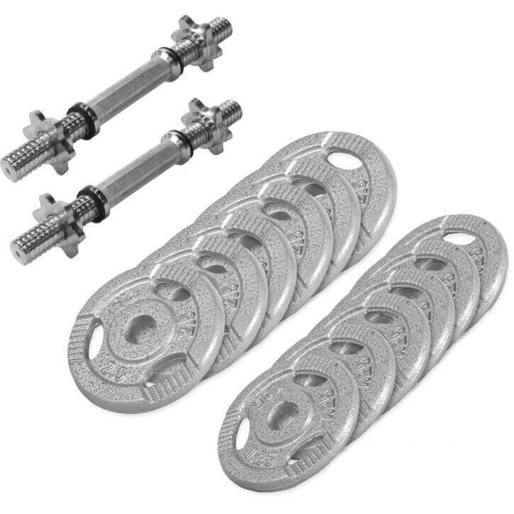 Set de 2 Gantere cu piulite 27,5 KG cu discuri din fonta - Gorilla Sports Ro