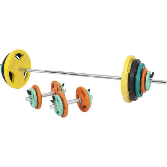 Set de haltere cu mâner din cauciuc 100 kg cu închizători