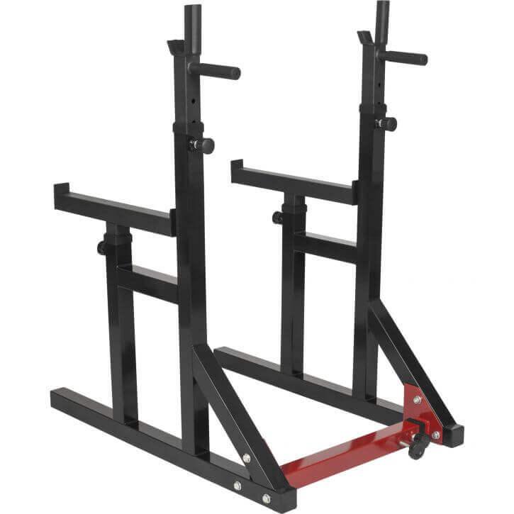 Rack pentru genuflexiuni reglabil pe înălțime și lățime, incluzând set de haltere cu discuri de protecție olimpice de 170 kg