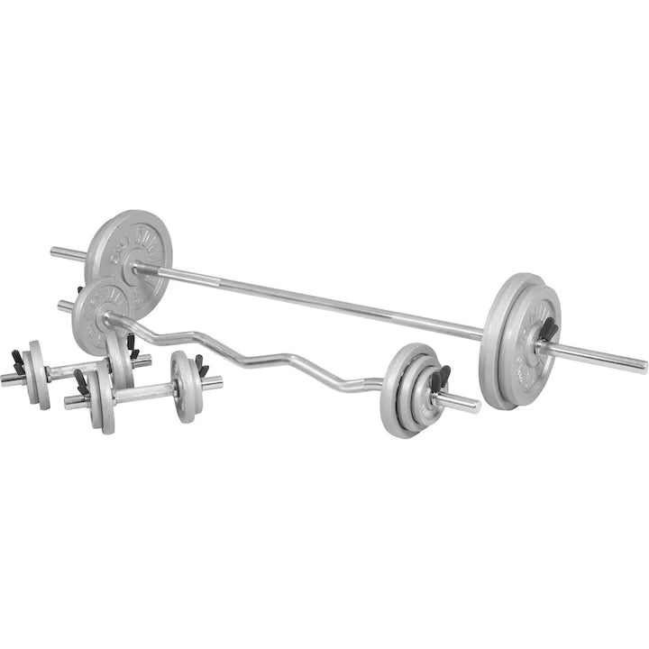 Set de haltere din fontă 108 kg cu închizători cleme/piulite