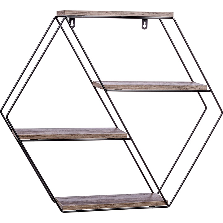 Raft hexagonal, din lemn intunecat