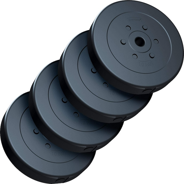 Set de discuri cu greutate si bara dreapta, 30/31 mm, 60 KG (4 x 10 kg + 4 x 5 kg), blocare cu stea ScSports