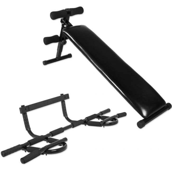 Set bancă pentru abdomene + bară multifuncțională pentru tracțiuni