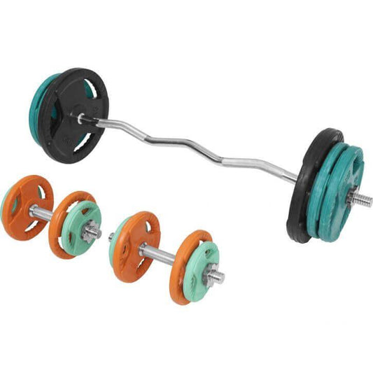 Set de haltere curlate SZ cu mâner din cauciuc, 70 kg, cu închizători