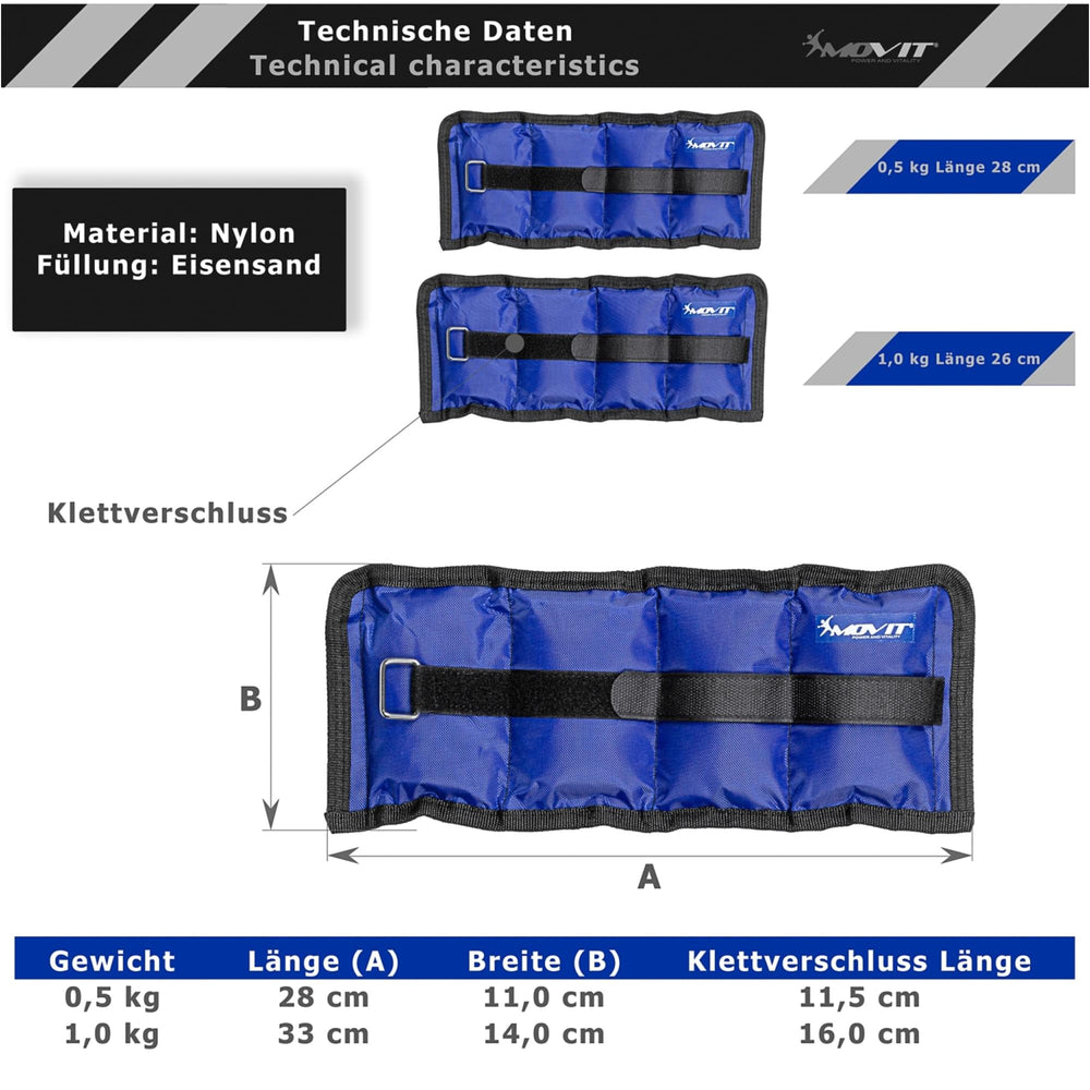 Greutati pentru incheietura mana / glezna, MOVIT®, 4 x greutati de 3 kg, albastru - Gorilla Sports Ro