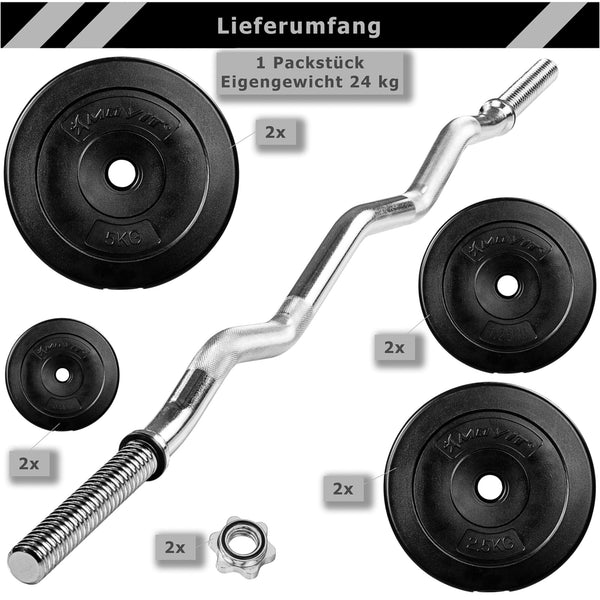 Set haltera, MOVIT® cu bara SZ de 120cm si discuri din ciment de 23.5 kg - Gorilla Sports Ro