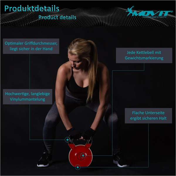 Kettlebell profesional, MOVIT®, 8 kg, fonta, rosu - Gorilla Sports Ro