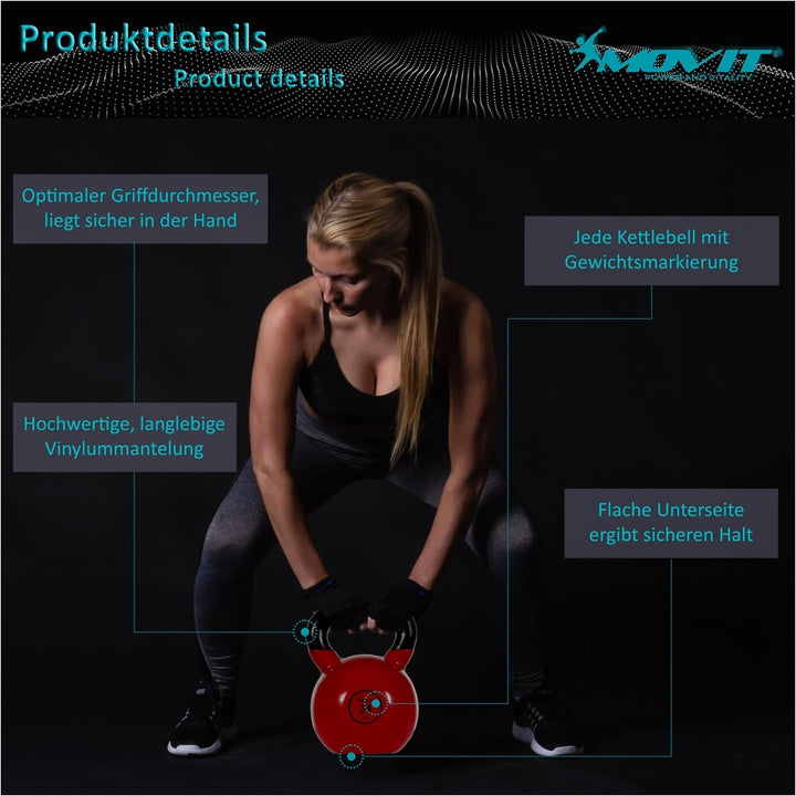 Kettlebell profesional, MOVIT®, 12 kg, fonta, rosu - Gorilla Sports Ro