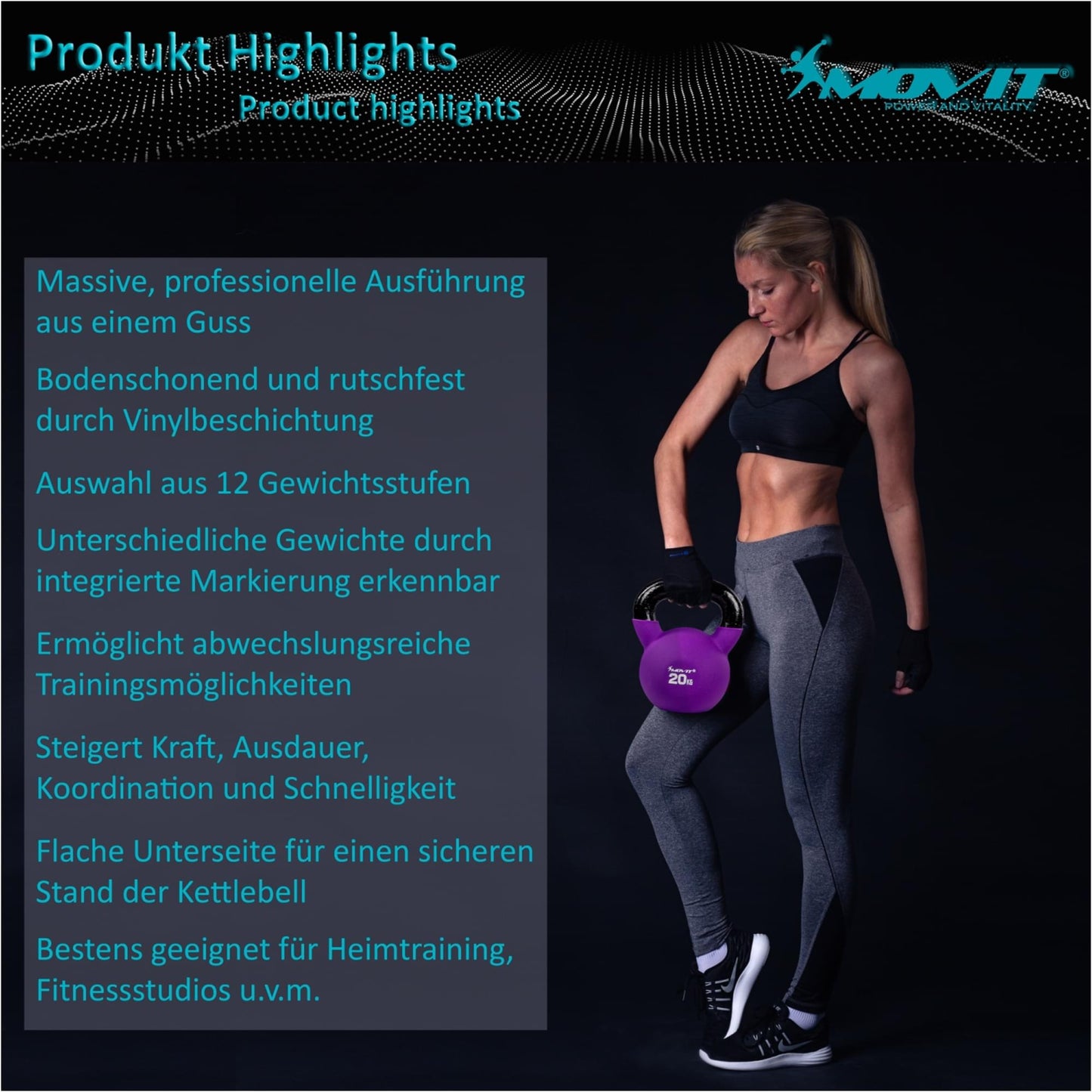 Kettlebell profesional MOVIT®, 22 kg, din fonta, rosu - Gorilla Sports Ro