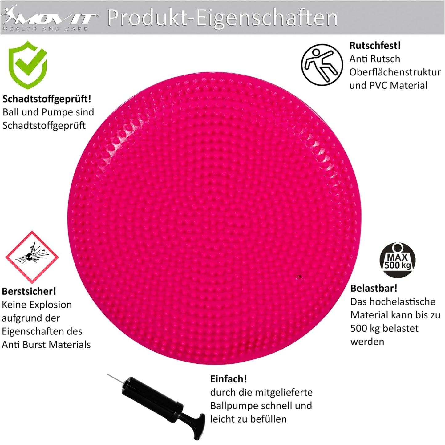 Perna de echilibru si masaj, MOVIT®, 38 cm, roz - Gorilla Sports Ro