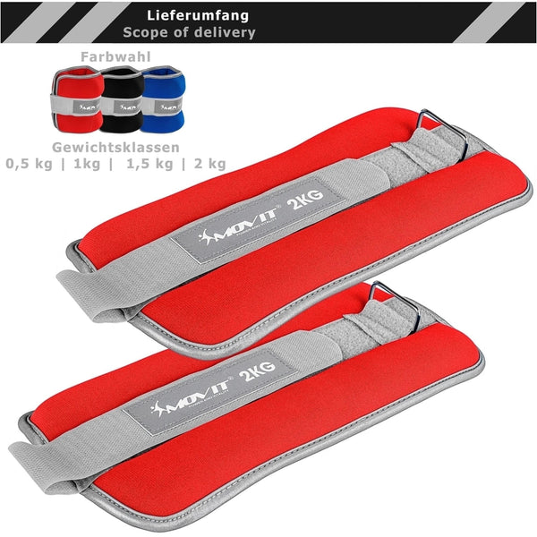 Greutati din neopren pentru incheietura mana/glezna MOVIT® 2x0,5 kg, rosu - Gorilla Sports Ro
