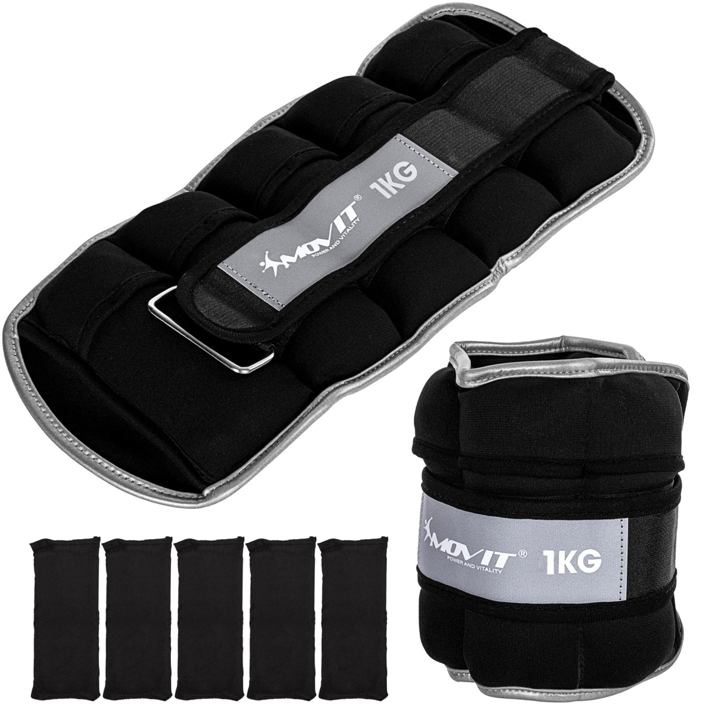 Greutati din neopren pentru incheietura mana/glezna MOVIT® 2x1 kg, culoare negru - Gorilla Sports Ro
