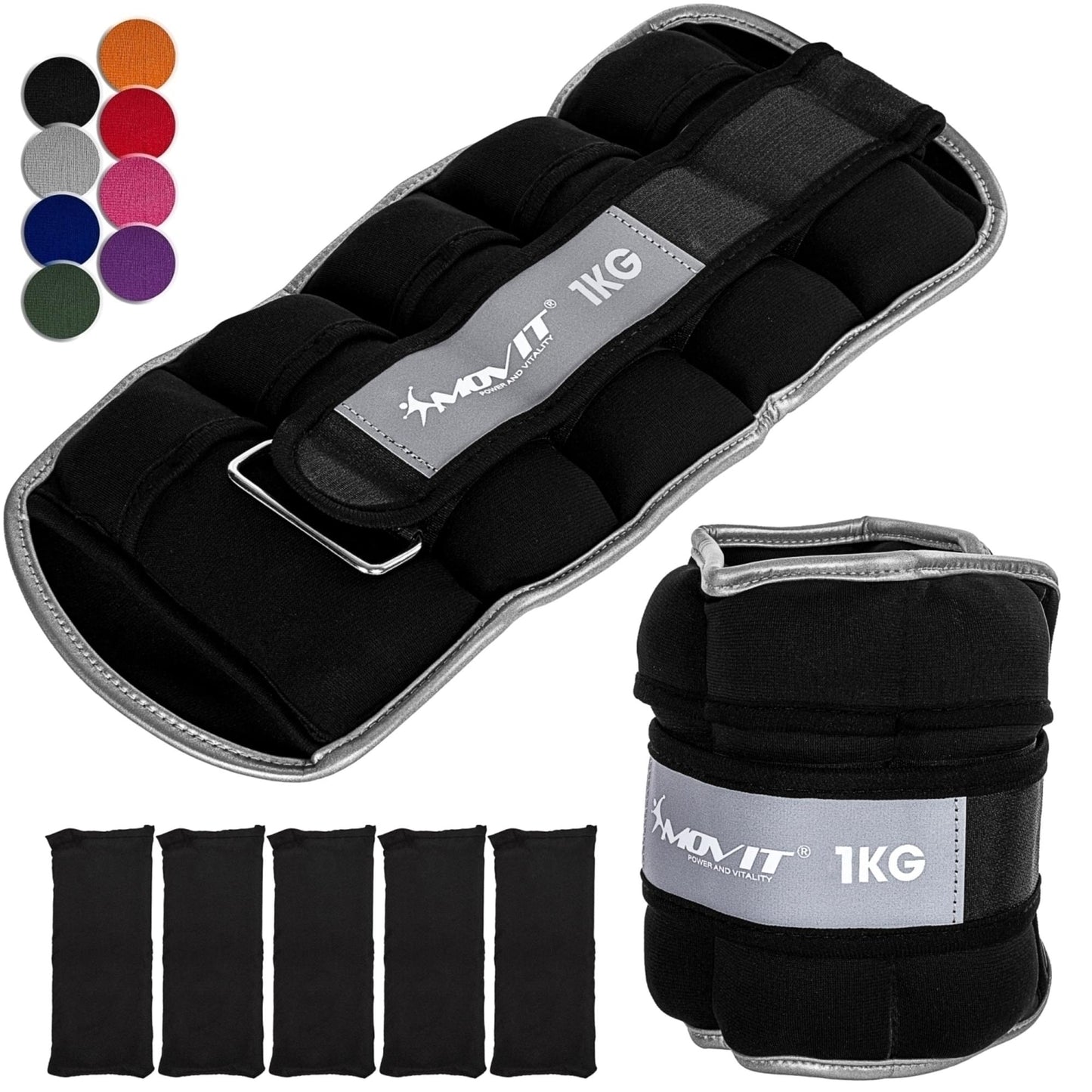 Greutati din neopren pentru incheietura mana/glezna MOVIT® 2x1 kg, culoare negru - Gorilla Sports Ro