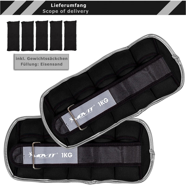 Greutati din neopren pentru incheietura mana/glezna MOVIT® 2x1 kg, culoare negru - Gorilla Sports Ro