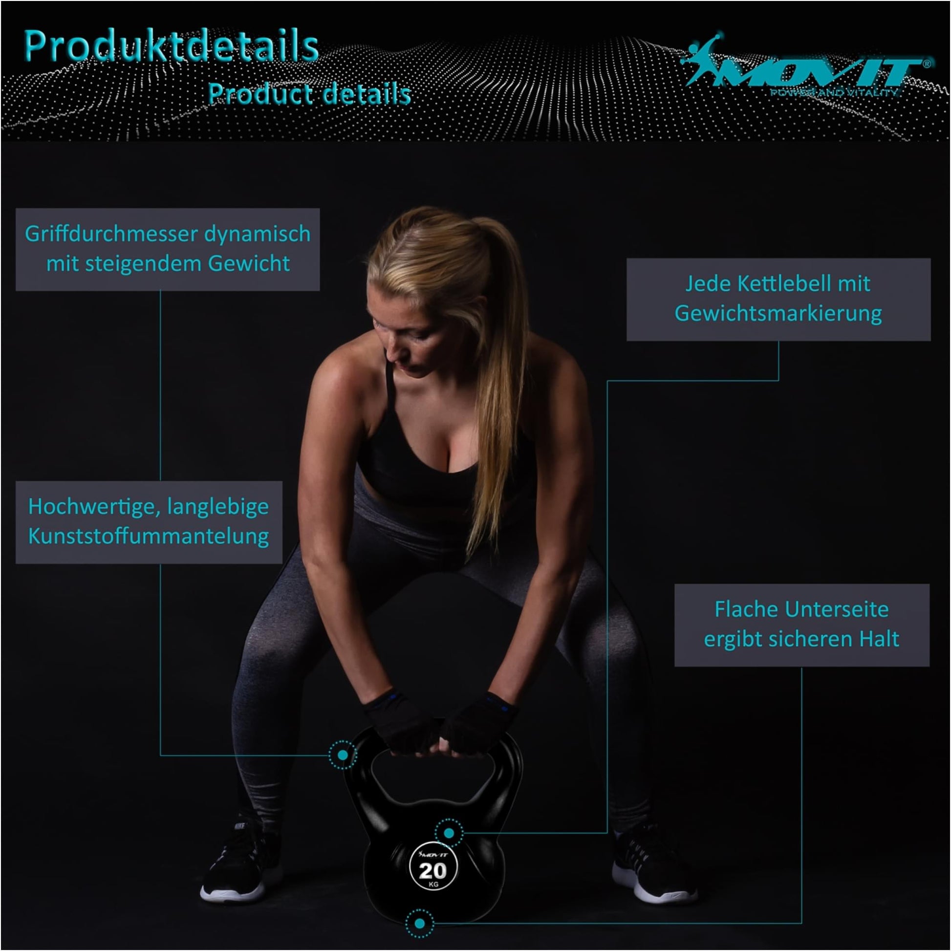 Kettlebell, MOVIT®, fonta, 3kg, negru - Gorilla Sports Ro