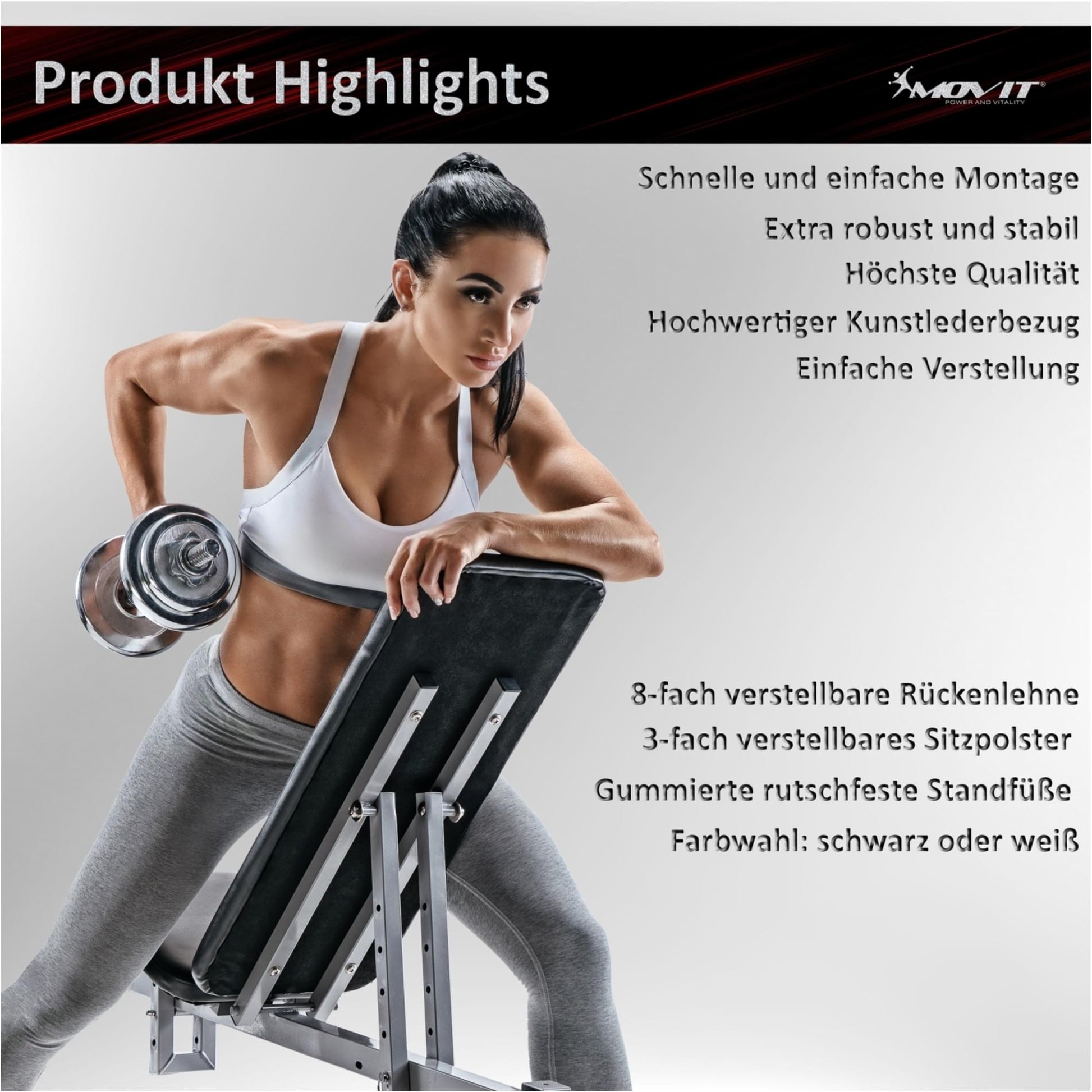 Banca inclinata MOVIT®, alba - Gorilla Sports Ro