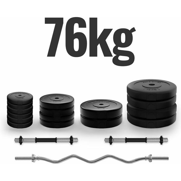 Set bara Z + gantere din plastic umplute cu ciment, 76kg, Physionics - Gorilla Sports Ro