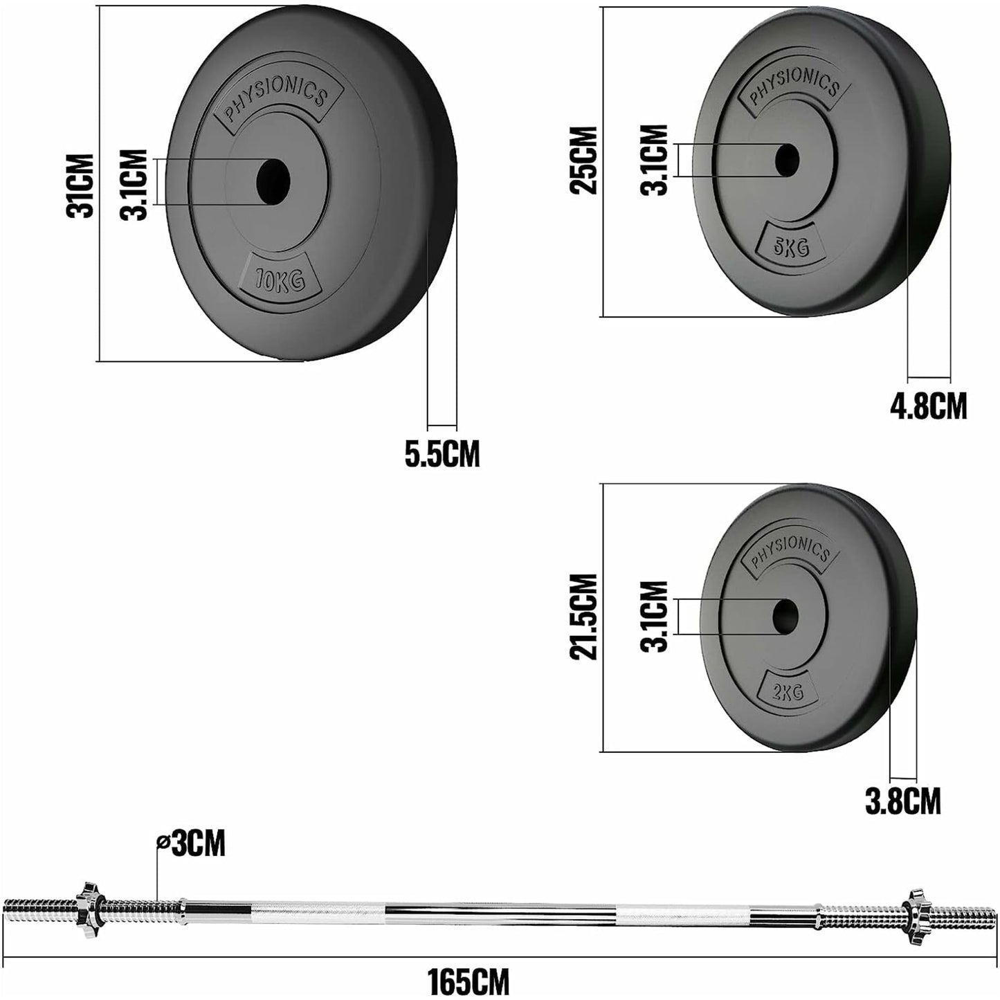 Set bara cu discuri, 80 kg, Physionics - Gorilla Sports Ro