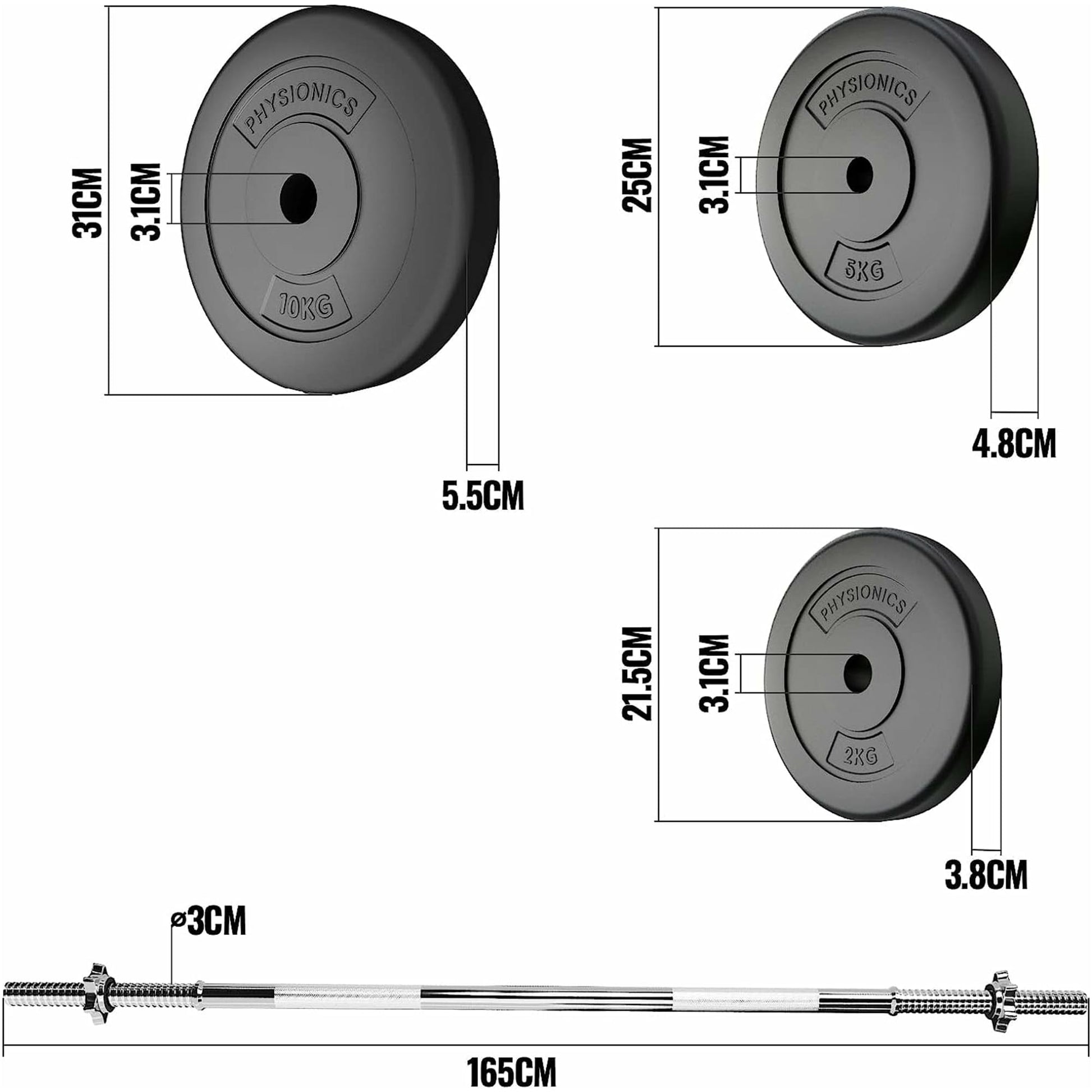 Set bara cu discuri, 80 kg, Physionics - Gorilla Sports Ro
