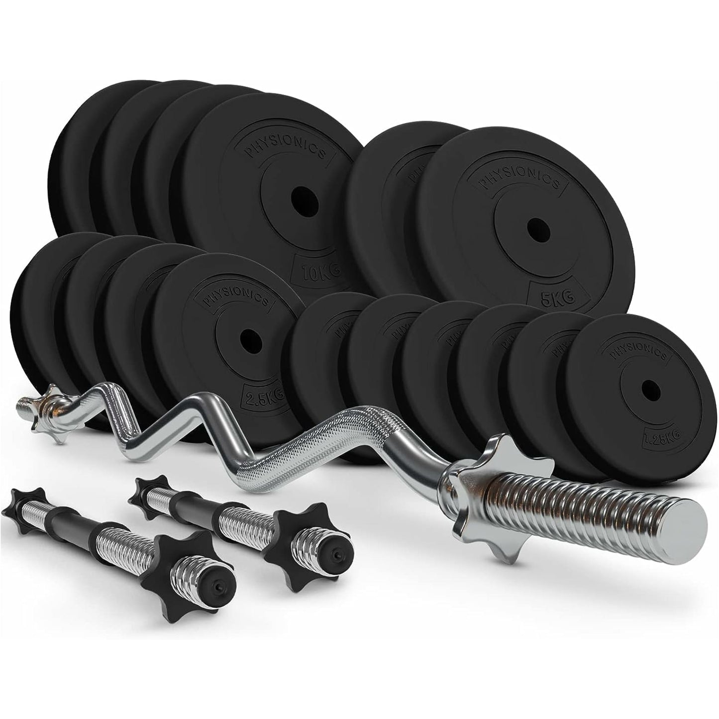 Set bara Z + gantere din plastic umplute cu ciment, 76kg, Physionics - Gorilla Sports Ro