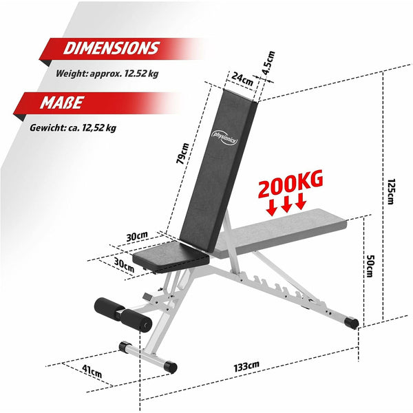 Banca ajustabila, multifunctionala + set gantere 2 x 15kg, Physionics - Gorilla Sports Ro