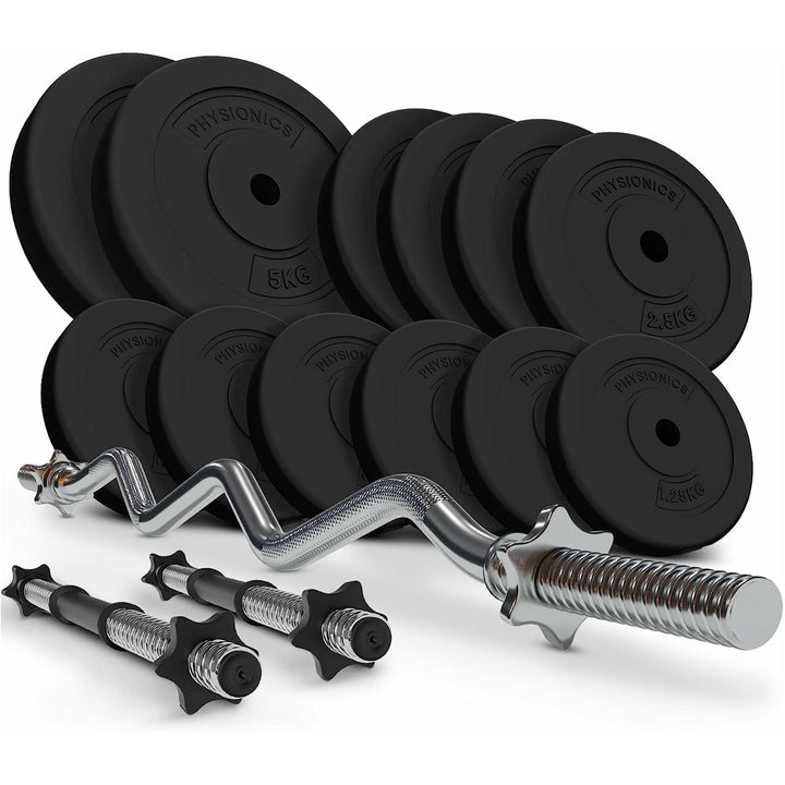 Set bara Z + gantere din plastic umplute cu ciment, 36kg, Physionics - Gorilla Sports Ro