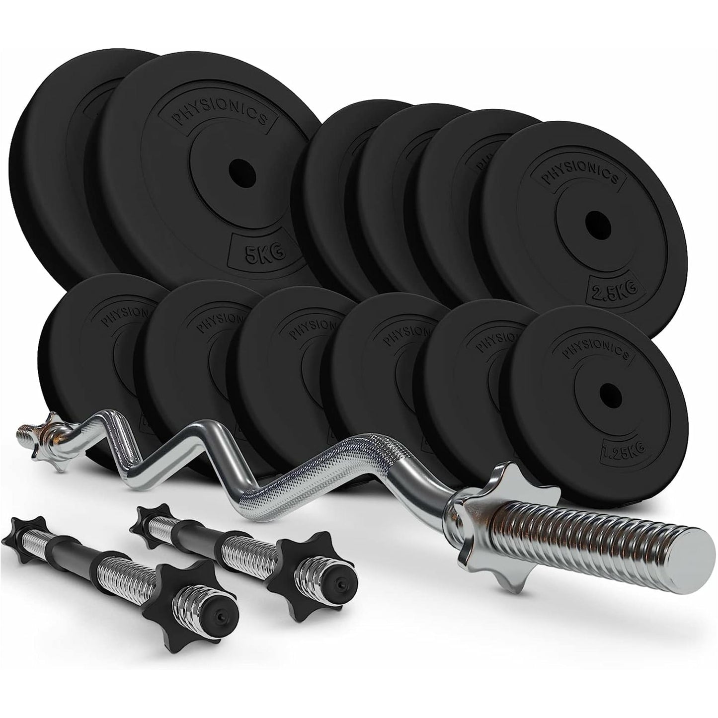 Set bara Z + gantere din plastic umplute cu ciment, 36kg, Physionics - Gorilla Sports Ro