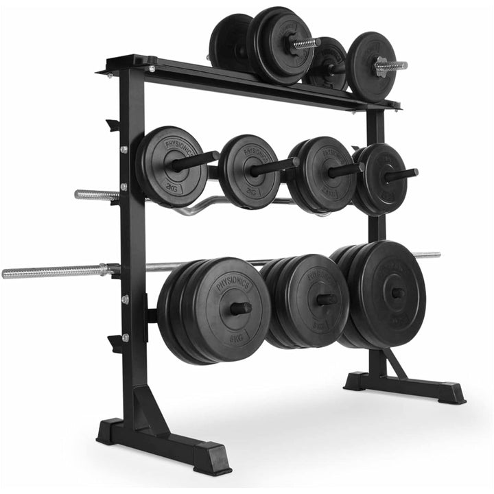 Suport pentru gantere si haltere, 3 niveluri, Physionics - Gorilla Sports Ro