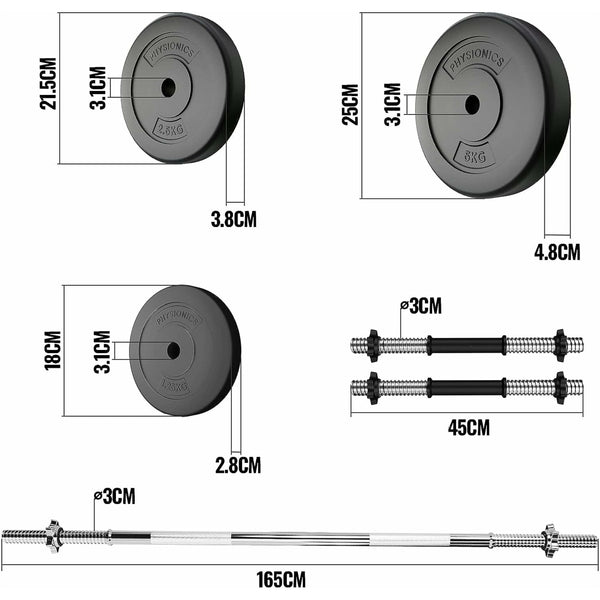 Set complet gantere plastic umplute cu ciment, 38kg, Physionics - Gorilla Sports Ro