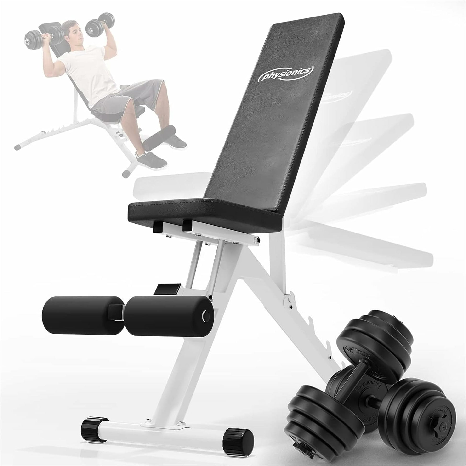 Banca ajustabila, multifunctionala + set gantere 2 x 15kg, Physionics - Gorilla Sports Ro