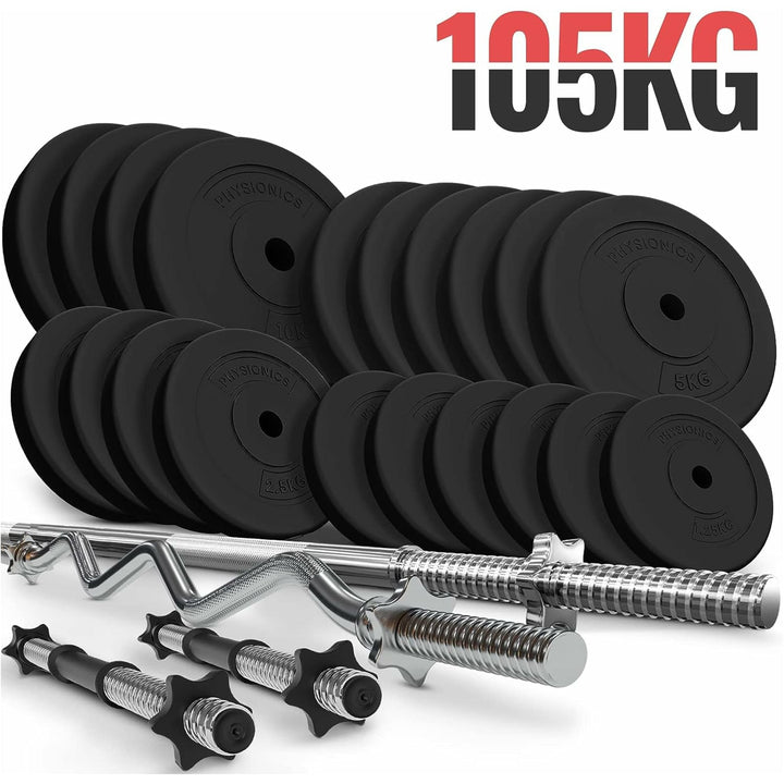 Set complete 2 bare + 2 gantere si discuri, 105kg, Physionics - Gorilla Sports Ro