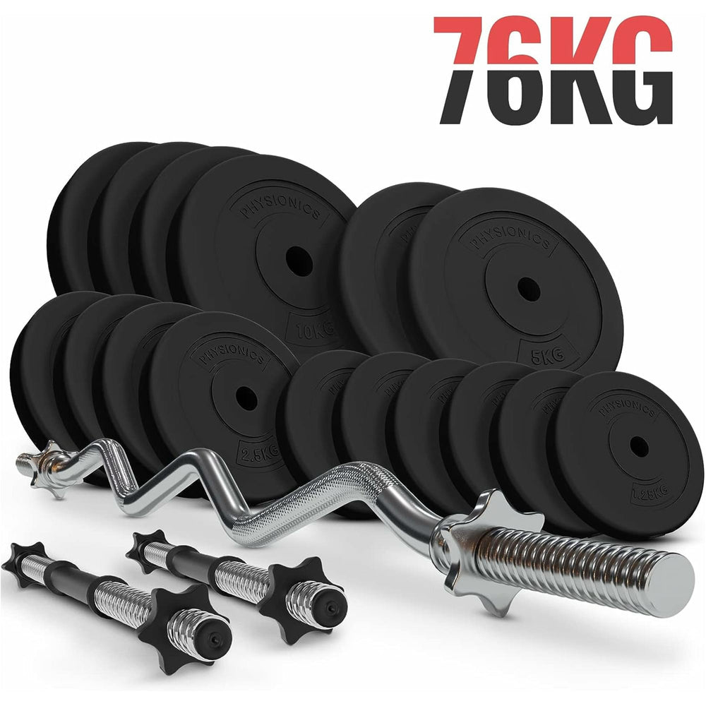 Set bara Z + gantere din plastic umplute cu ciment, 76kg, Physionics - Gorilla Sports Ro