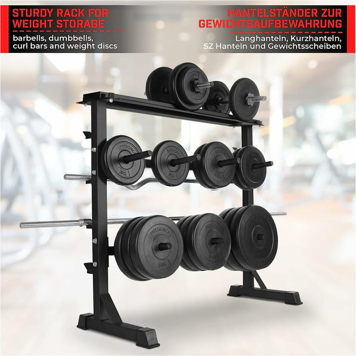 Suport pentru gantere si haltere, 3 niveluri, Physionics - Gorilla Sports Ro