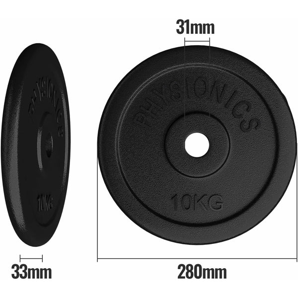Set discuri fonta, negru, 30mm, 2 x 10kg Physionics - Gorilla Sports Ro