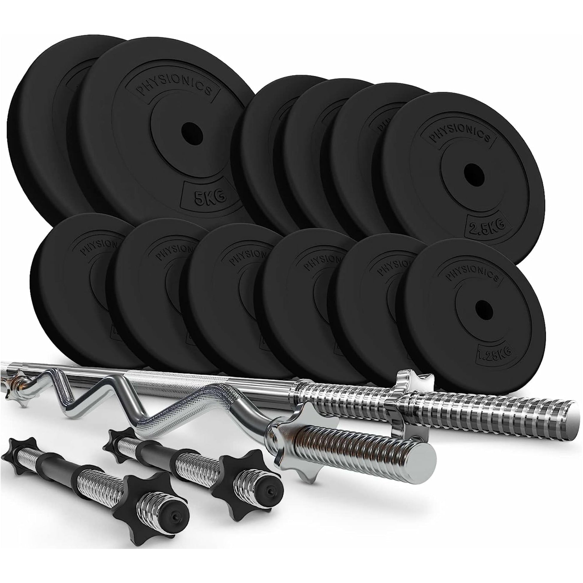 Set complete 2 bare + 2 gantere si discuri, 105kg, Physionics - Gorilla Sports Ro