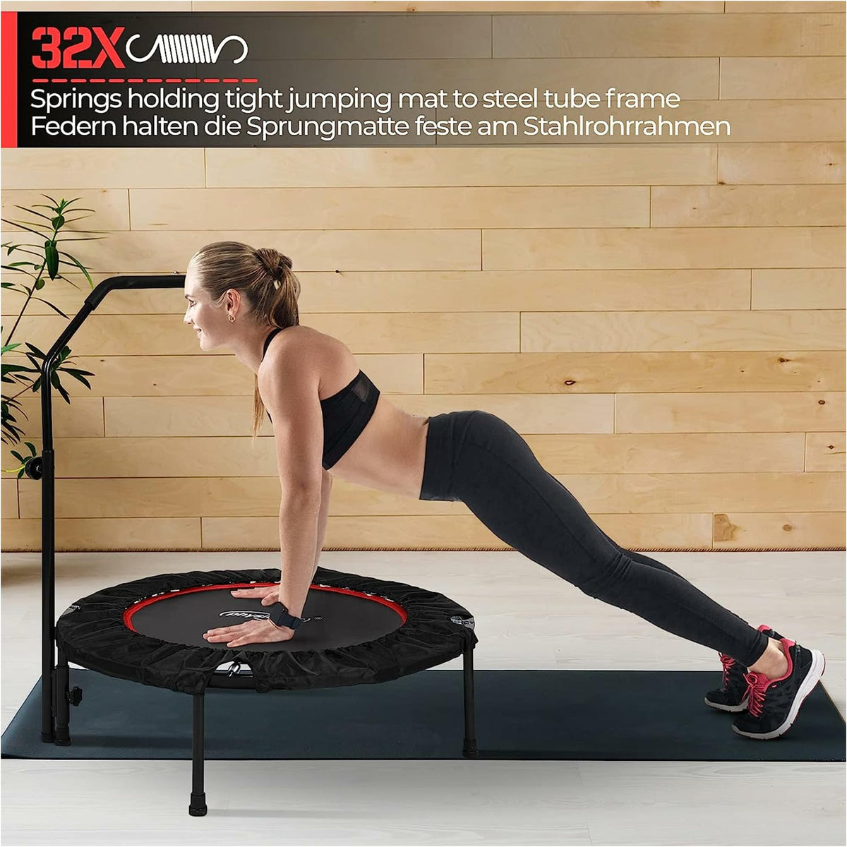 Trambulina fitness reglabila, pliabila, rosie, 101 cm, Physionics - Gorilla Sports Ro