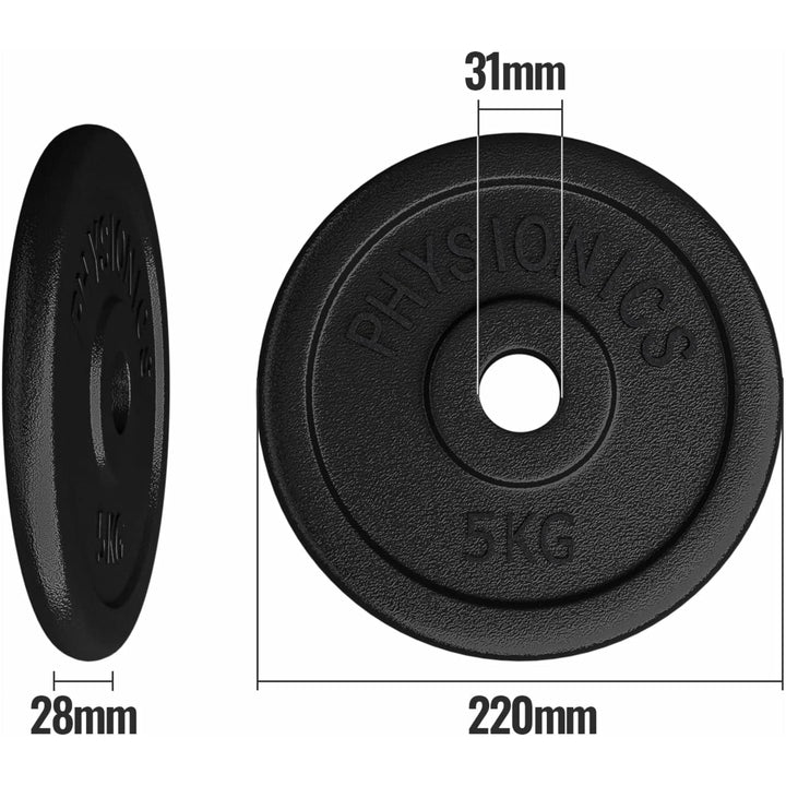 Set discuri fonta, negru, 30mm, 6 x 5kg Physionics - Gorilla Sports Ro