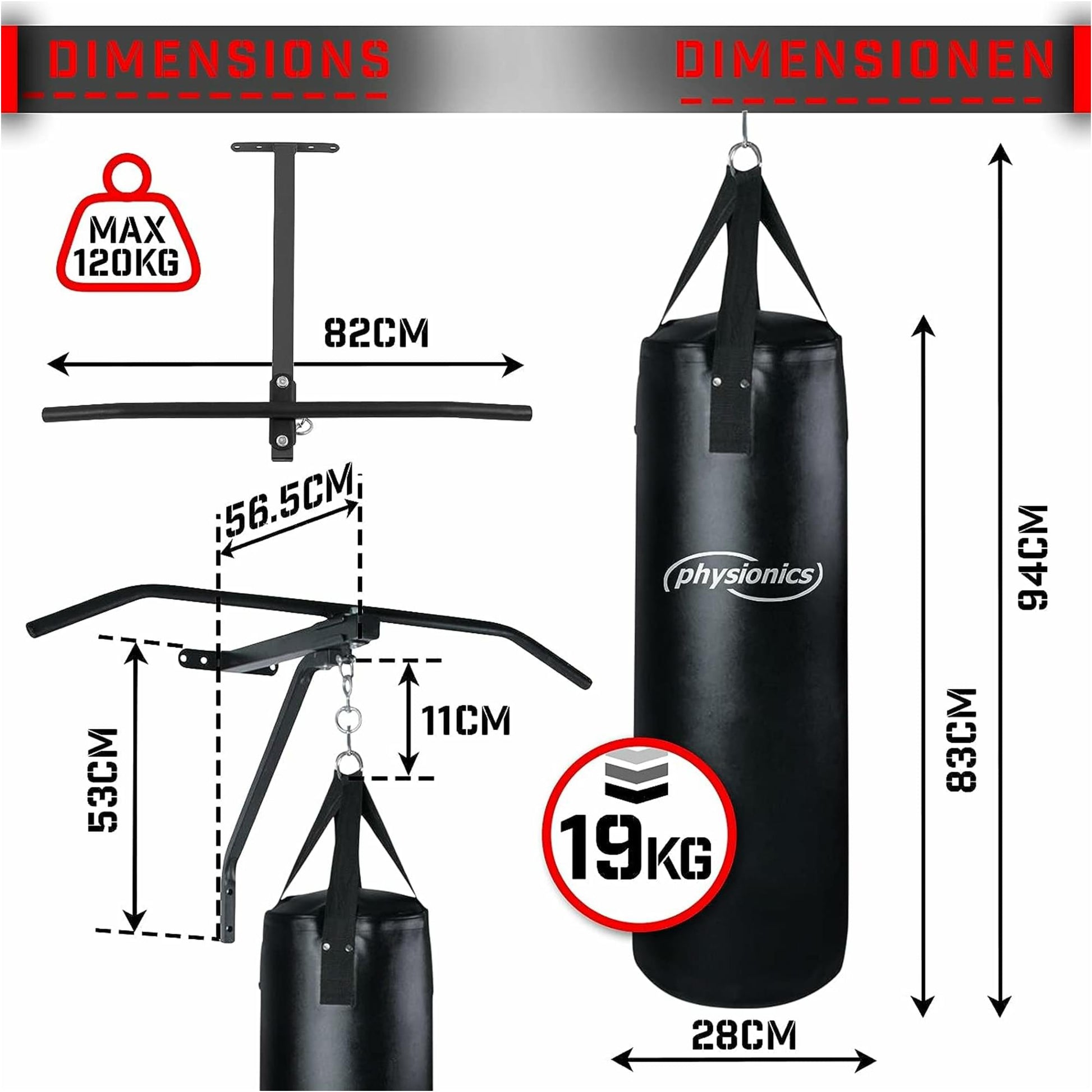 Set sac de box si bara de tractiuni, Physionics - Gorilla Sports Ro