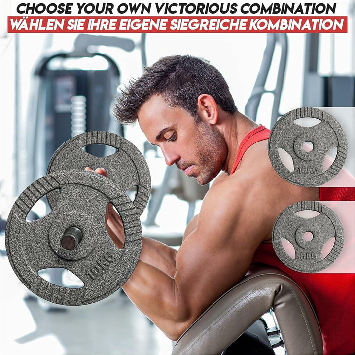 Set discuri fonta cu maner, 2 x 10kg, 30mm, Physionics - Gorilla Sports Ro