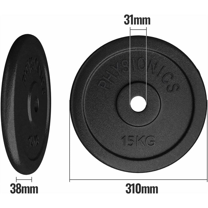 Set discuri fonta, negru, 30mm, 2 x 15kg Physionics - Gorilla Sports Ro
